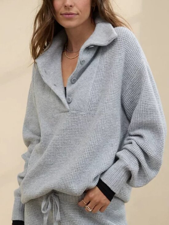 aerie Sweaters - Aeie CozyUp Waffle Button Sweater Pullover Grey Size XL